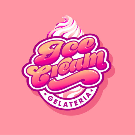 Gelateria logo. Italian Ice Cream. Lettering with ice cream and syrup.のイラスト素材