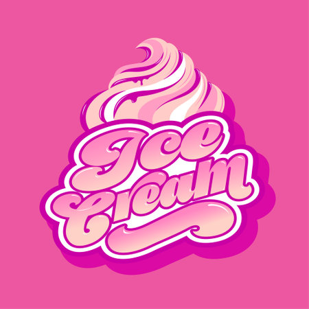 Ice Cream icon. Pink lettering with ice cream topping syrup.のイラスト素材