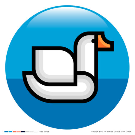 White goose or swan flat illustration of geometric style. Water bird icon in blue circle.のイラスト素材