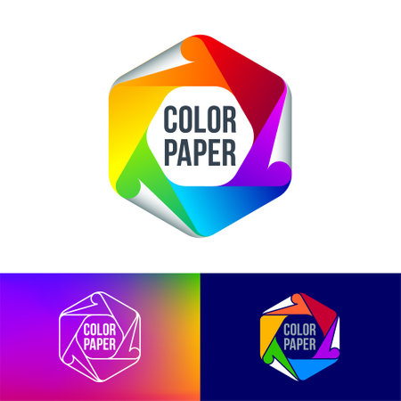 Color paper icon. Hexagon consists of colorpaper elements. Symbol of children's arts.のイラスト素材