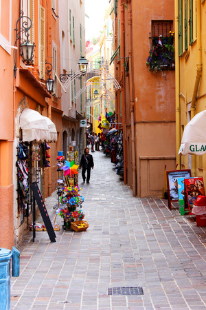 Lovely and beautiful pink buildings with flowers and decorations in Monaco streetのeditorial素材