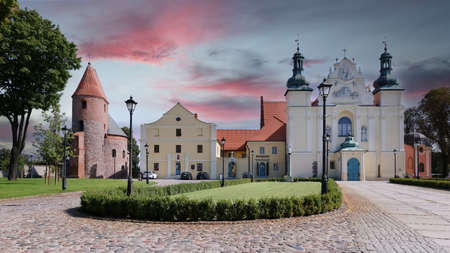 Strzelno, Poland - romanesque St Procopius and baroque Holy Trinity churches in sunset scenery.のeditorial素材