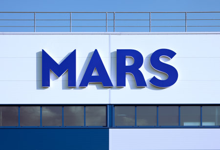 Mars, Inc. logo on its chewing gum factory in Poznan, Poland - Mars is an American multinational manufacturer of food products.のeditorial素材