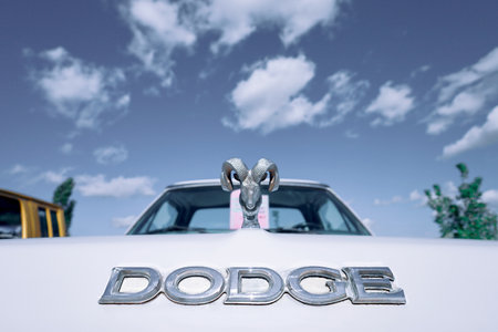 Sulechow, Poland - Dodge logo on a vintage car.