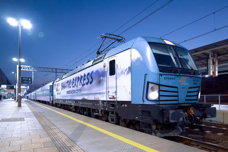 A Siemens Vectron locomotive of PKP Intercity leading the Baltic Express train from Prague Main...
