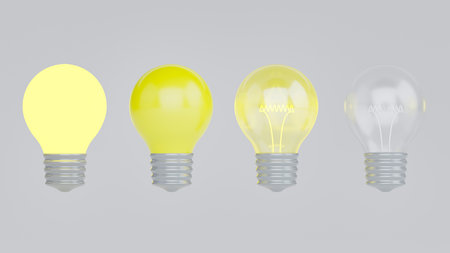 Light bulbs icon set isolated on gray background. transparent glass light bulb. Creativity and innovation ideas concept. business success, innovation, great idea and individuality concepts. 3d render.の写真素材