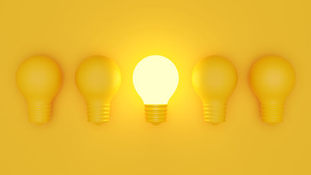 Light bulbs icon set isolated on gray background. transparent glass light bulb. Creativity and innovation ideas concept. business success, innovation, great idea and individuality concepts. 3d render.の写真素材