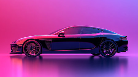Modern electric sports car on a colored background. 3d rendering.の素材