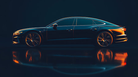 3d rendering of a brand-less generic concept car in studio environmentの素材