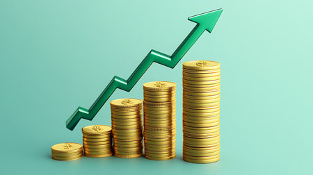 Investment concept, Coins graph stock market 3d render image.の素材