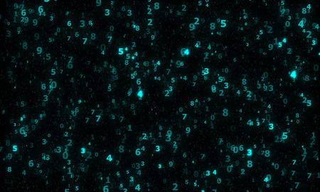 deep digital space with the sparkling blue numbersの写真素材