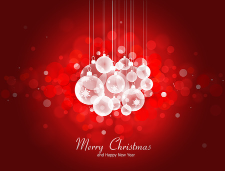 Christmas and New Year greeting card with Christmas balls on bokeh backgroundのイラスト素材