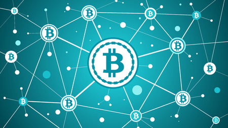 Bitcoin crypto currency and blockchain blue backgroundのイラスト素材