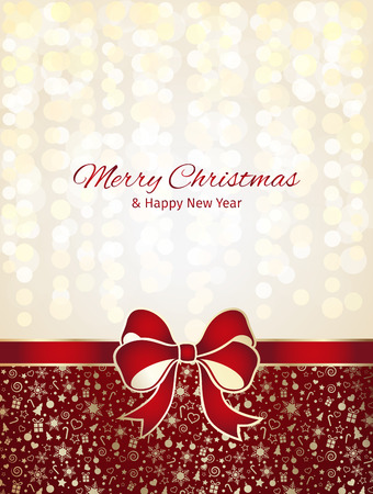 Christmas and New Year greeting card, red ribbon, vector illustration background, well organized layersのイラスト素材
