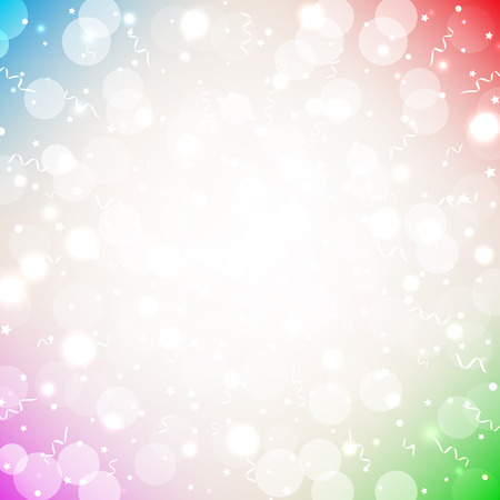 Festive party colorful background with confetti, bokeh and serpentine. Happy birthday card with place for text. Soft multicolor pastel background. Vector greeting cardのイラスト素材