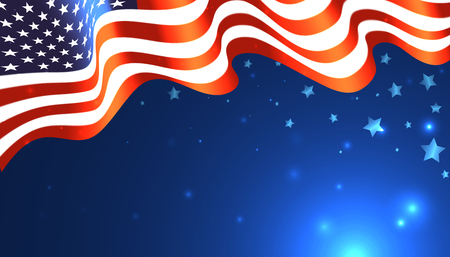 National USA flag on background the shining sky with stars. USA national holiday. Vector background for American Independence day, veterans or memorial day. Template design elementのイラスト素材