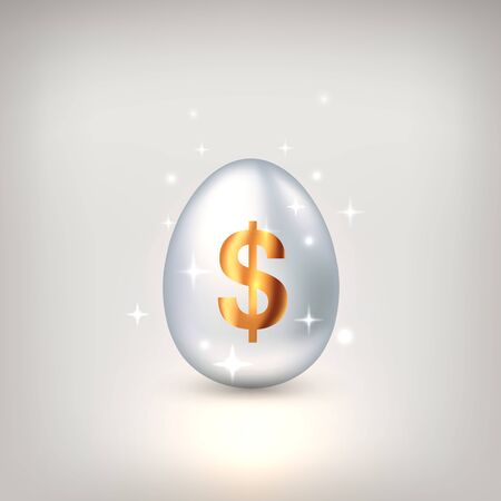 White egg with golden dollar symbol. The concept of financial success of business or wealth, profitable investments, venture investments. Vector illustrationのイラスト素材