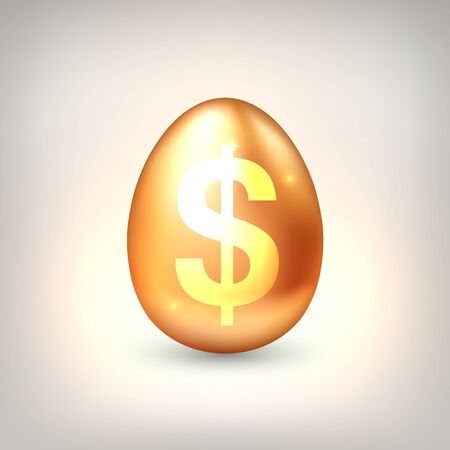 Golden egg with golden dollar symbol. The concept of financial success of business or wealth, profitable investments, venture investments. Vector illustrationのイラスト素材