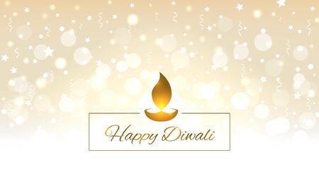 Happy diwali vector illustration. Design template with light festive golden background. Festive diwali card. Confetti and bokeh golden background. Vector holiday illustrationのイラスト素材