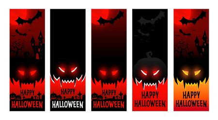 Happy halloween poster vertical mockups, halloween party festive flyer, vector illustrationのイラスト素材