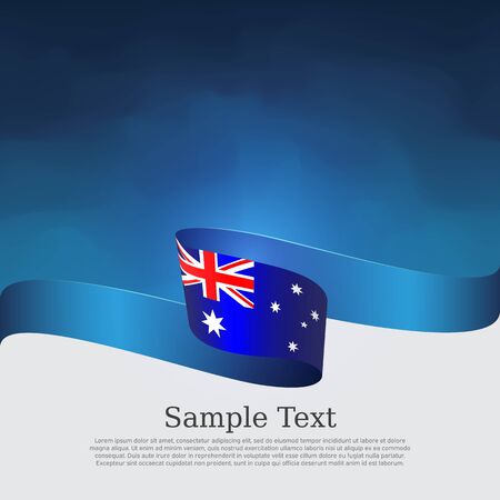 Australia flag background. Wavy ribbon in the color of the australian flag on a blue white background. National poster. Vector flyer design. January 26th australia day banner, coverのイラスト素材
