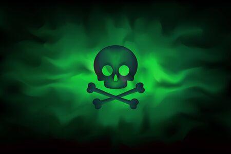 Toxic sign on a background of infected green fog. Poison hazard sign. Dangerous haze poisoned. Spreading smoke attack biological weapons. Security danger symbol. Vector illustrationのイラスト素材