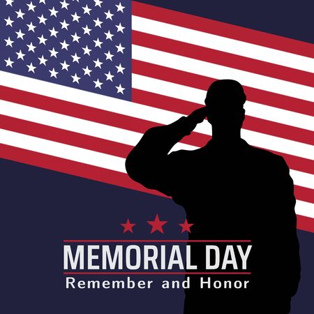 Memorial Day in USA with lettering remember and honor. Holiday of memory and honor of soldiers, military personnel who died while serving in the United States Armed forces. Vector bannerのイラスト素材