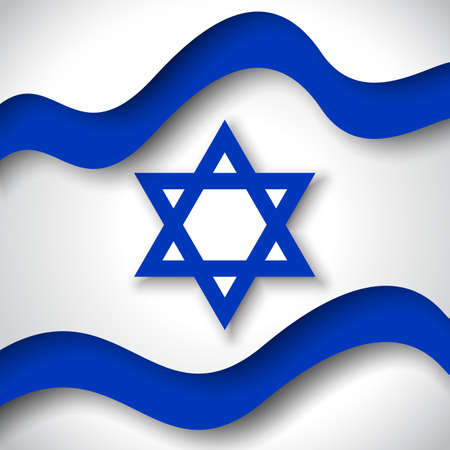 Israel flag background. Business booklet. Colored wavy ribbons colors flag of Israel. National Poster. State Israeli patriotic flyer, banner. Paper cut style. Vector designのイラスト素材