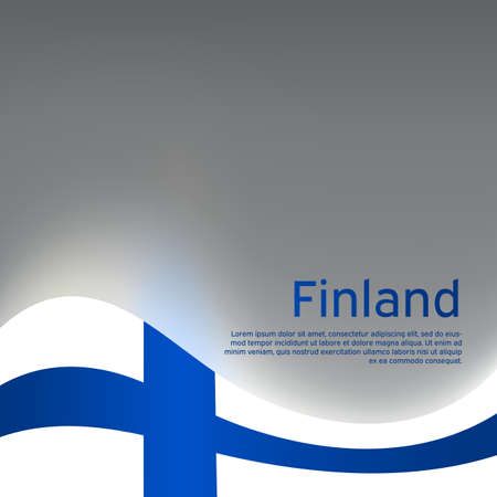 Finland wavy glowing flag on a gray glossy background. National poster design. State Finnish patriotic banner, flyer. Business booklet. Vector illustrationのイラスト素材