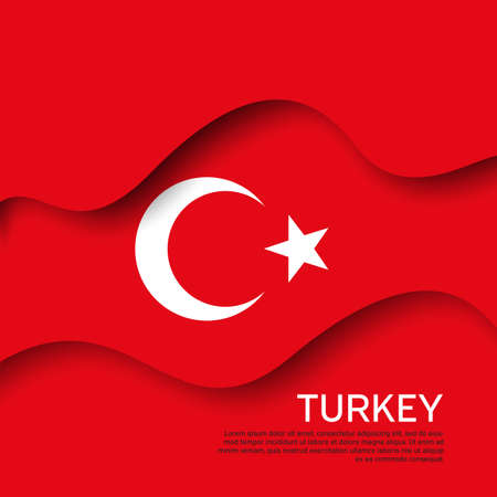 Abstract waving turkey flag. Paper cut style. Creative background for the design of patriotic holiday cards. Graphic abstract background for poster. Vector illustration - turkish flag. Bannerのイラスト素材