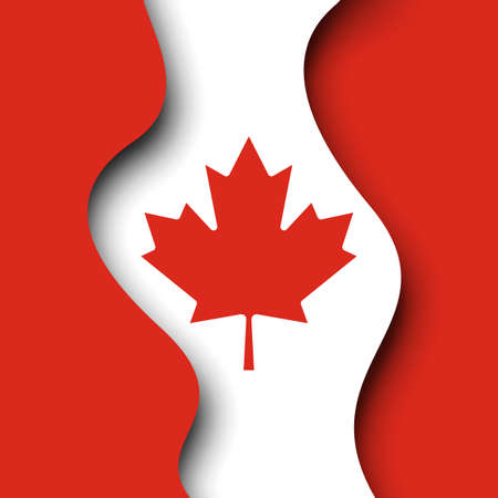 Abstract waving flag of canada. Creative background for design of poster canadian patriotic holiday. Vector illustration of the canadian flag. Paper cut. Bannerのイラスト素材