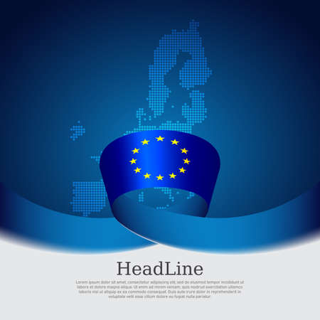 European union flag with mosaic map on a white background. European union flag background. Cover template. Layout business banner. EU poster. Vector designのイラスト素材