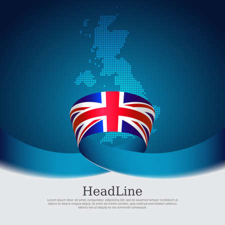 Great Britain flag background. Mosaic map, flag of great britain on a blue white background. National poster of the united kingdom. Vector design. United Kingdom state patriotic banner, flyer, coverのイラスト素材