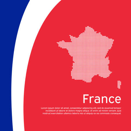 Abstract waving france flag and mosaic map. Creative background for patriotic, festive france card design. National Poster. State French patriotic cover, booklet, flyer. Vector tricolor designのイラスト素材