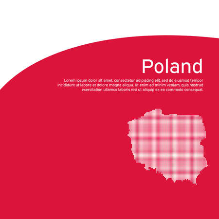 Cover, banner in national colors of poland. Abstract waving poland flag and mosaic map. Simple flat style. Patriotic cover, business booklet, flyer. National polish poster. Vector designのイラスト素材