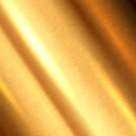 Shiny brushed metallic gold background texture. Bright polished metal bronze brass plate. Sheet metal glossy shiny goldの写真素材