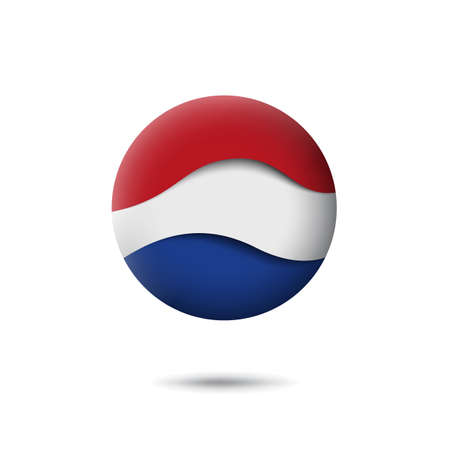 Netherlands, denmark flag icon in the shape of circle. Waving in the wind. Abstract waving dutch flag. Paper cut style. Vector symbol, icon, round buttonのイラスト素材