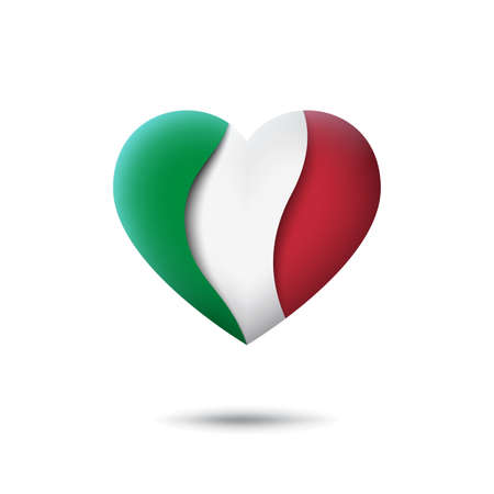 Italy flag icon in the shape of heart. Waving in the wind. Abstract waving italy flag. Italian tricolor. Paper cut style. Vector symbol, icon, buttonのイラスト素材