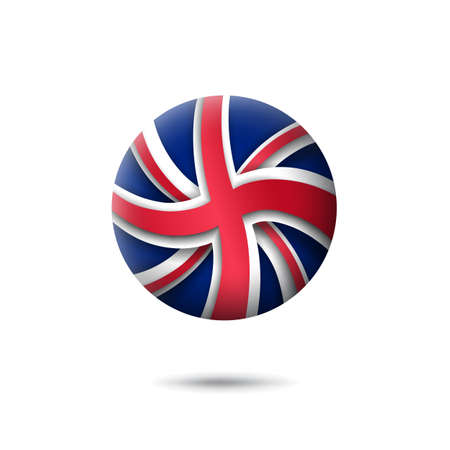 Great Britain flag icon in the shape of circle. Waving in the wind. Abstract flag of united kingdom. UK pattern. Paper cut style. Vector symbol, icon, round buttonのイラスト素材