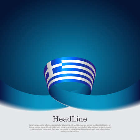 Greece flag background. Greece flag with wavy ribbon on a blue white background. National greek poster. Vector design state patriotic banner, cover, flyer.のイラスト素材
