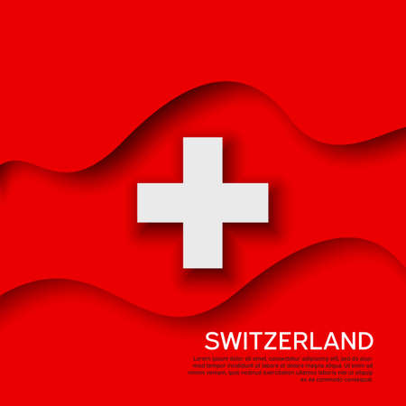Abstract waving switzerland flag. Paper cut style. Creative background for the design of patriotic holiday cards. Graphic abstract background for poster. Vector illustration - swiss flag. Bannerのイラスト素材