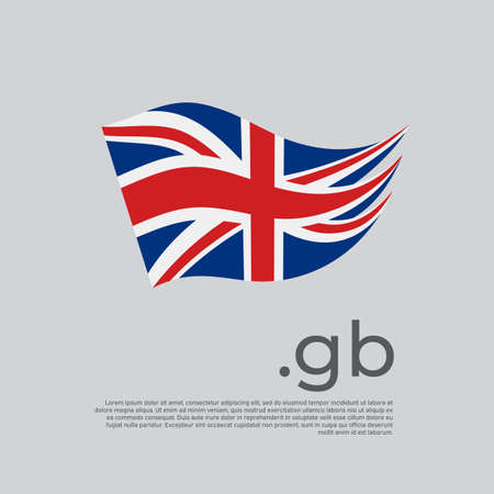 Great Britain flag. Stripes colors of the UK flag on a white background. Vector design national poster with gb domain, place for text. Brush strokes. State patriotic banner of united kingdom, coverのイラスト素材