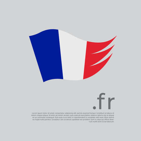 France flag. Colored stripes of the french flag on a white background. Vector stylized design national poster with fr domain, place for text. Tricolor. State patriotic banner france, coverのイラスト素材