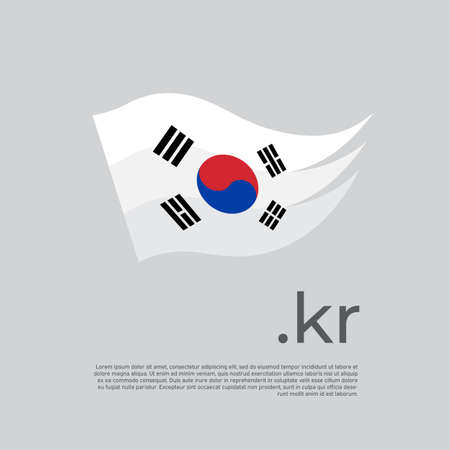 South Korea flag. Stripes colors of the south korean flag on a white background. Vector design national poster with kr domain, place for text. Brush strokes. State patriotic banner, coverのイラスト素材