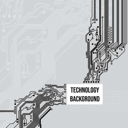 Technological circuit background, concept design, space for text. Printed circuit board. Electronic computer technology, digital chip. Internet network. Poster, banner, template. Vector cyber graphicsのイラスト素材