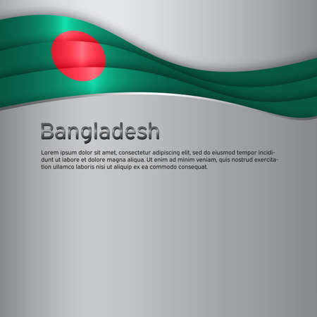 Bangladesh flag on gray metal background. Paper cut style. Vector banner design, bangladeshi national poster. Cover for business booklet. State patriotic, flyer, brochureのイラスト素材