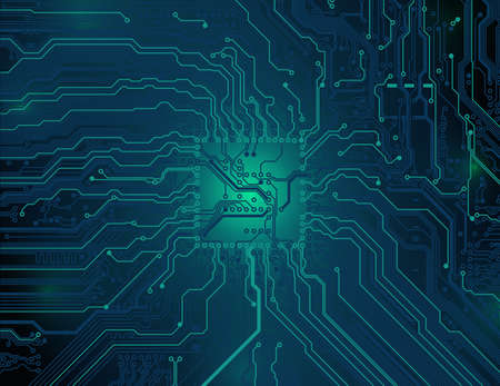 Printed circuit board, motherboard. Abstract technological background, microchip. Artificial...
