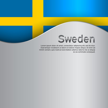 Background with flag of sweden. Sweden flag on a metal background. State swedish patriotic banner, flyer. National poster design. Business booklet. Wave pattern. Vector illustrationのイラスト素材