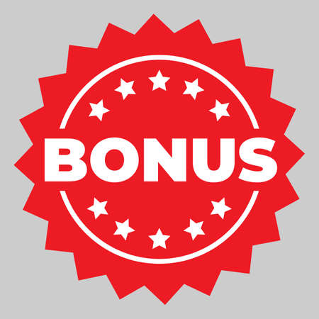 Bonus isolated icon, sticker. Red bonus sign for promotion design. Advertising for marketing promo design. Special offer sale banner. Business marketing illustrations, label. vector illustrationのイラスト素材
