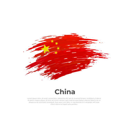 China flag. brush strokes. Colored stripes chinese flag on a white background. Vector design of national poster, template with place for text. State patriotic banner of china, coverのイラスト素材